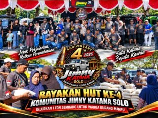 Rayakan HUT Ke-4, Komunitas Jimny Katana Solo Salurkan 1,1 Ton Sembako untuk Warga Kurang Mampu