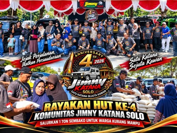 Rayakan HUT Ke-4, Komunitas Jimny Katana Solo Salurkan 1,1 Ton Sembako untuk Warga Kurang Mampu